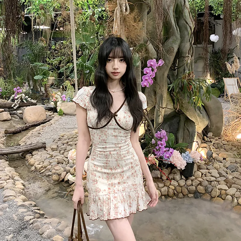 Flowers In Water Short Sleeved Dress Women's-3
