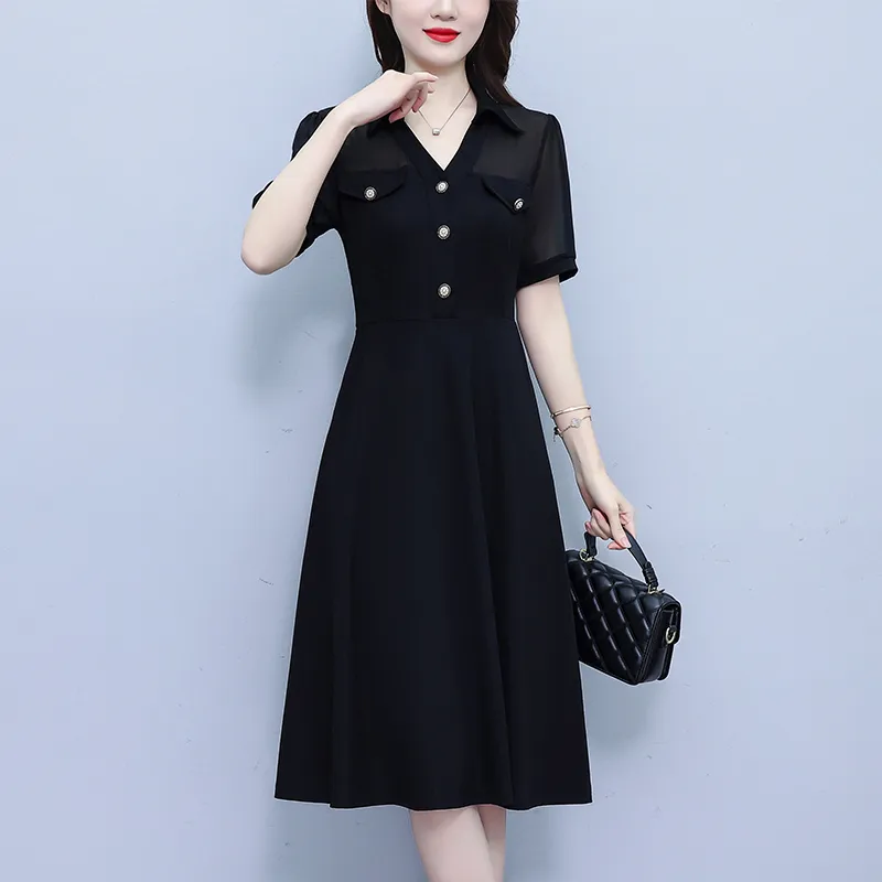 Flowers In Water Short Sleeved Dress Women's-3