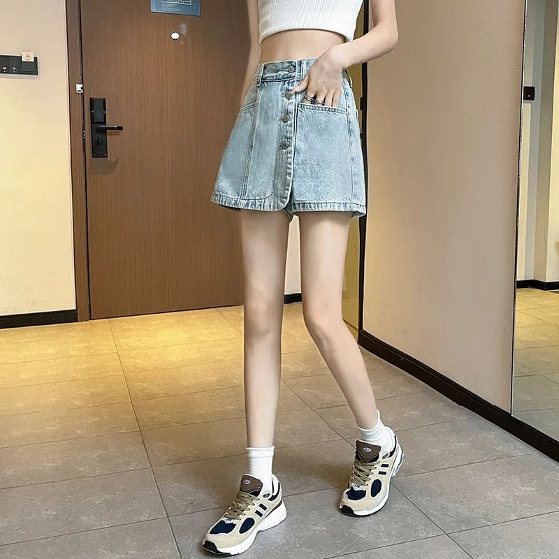 Flowers In Water Denim Short Skirts Women's-2