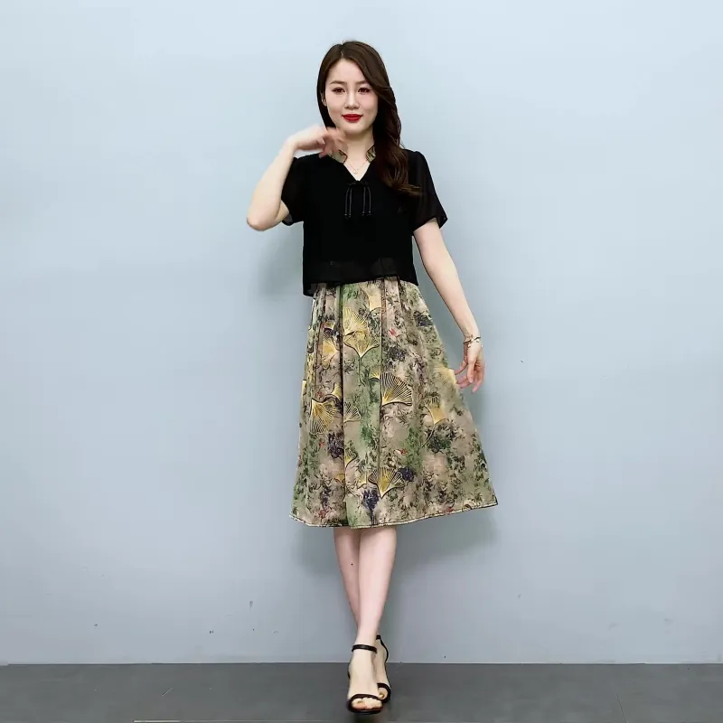 Flowers In Water Short Sleeved Dress Women's-6