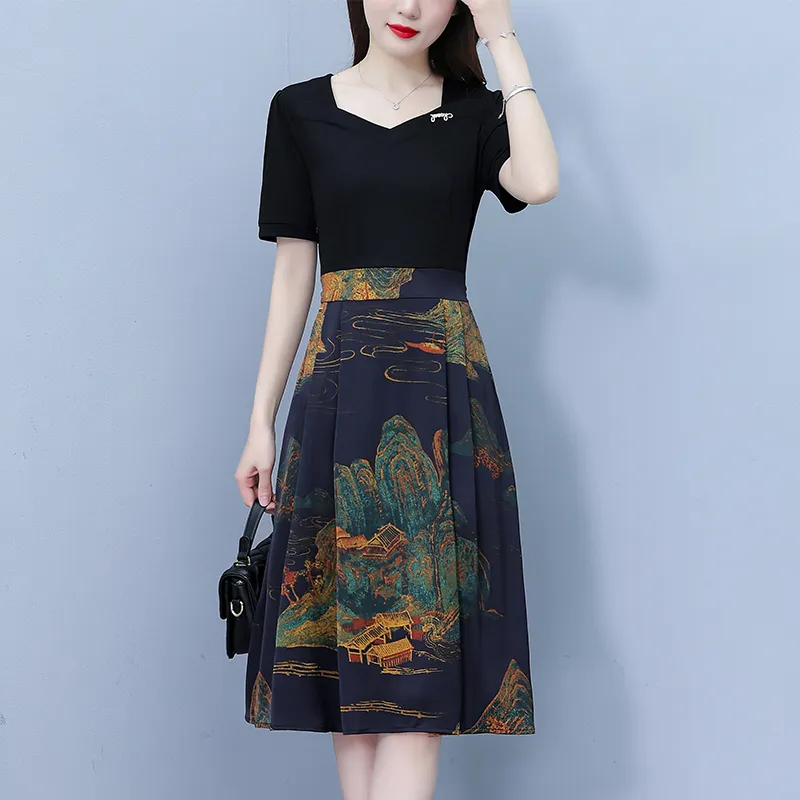 Flowers In Water Short Sleeved Dress Women's-3