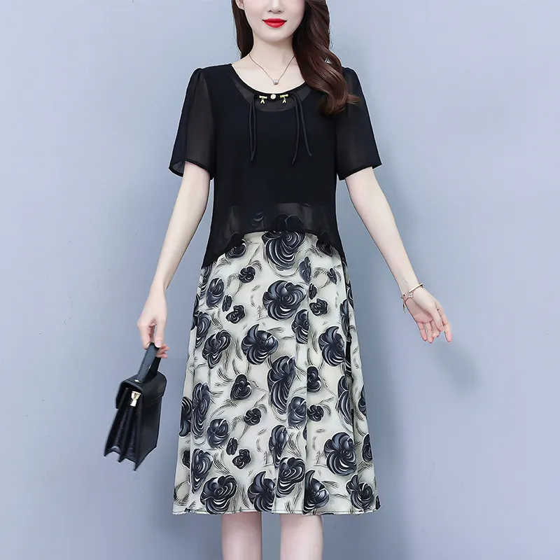 Flowers In Water Short Sleeved Dress Women's-4