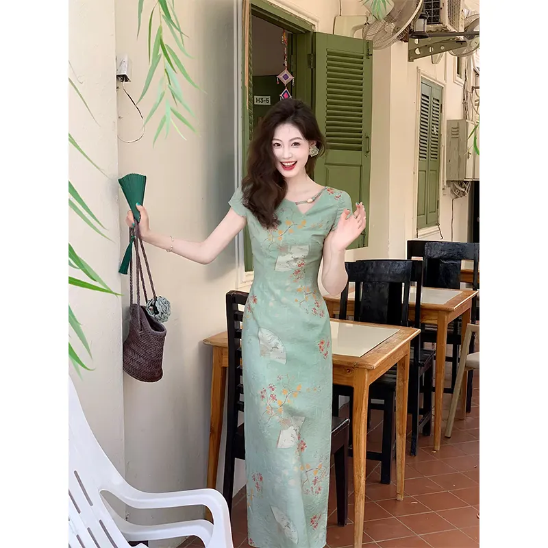 Flowers In Water Short Sleeved Dress Women's-1