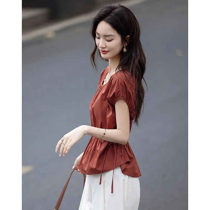 Flowers in water Shirts Women's Brick Red-4