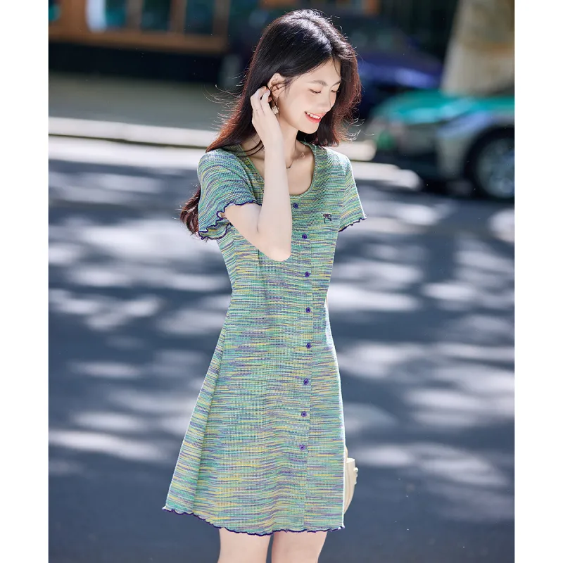 Flowers In Water Short Sleeved Dress Women's-4