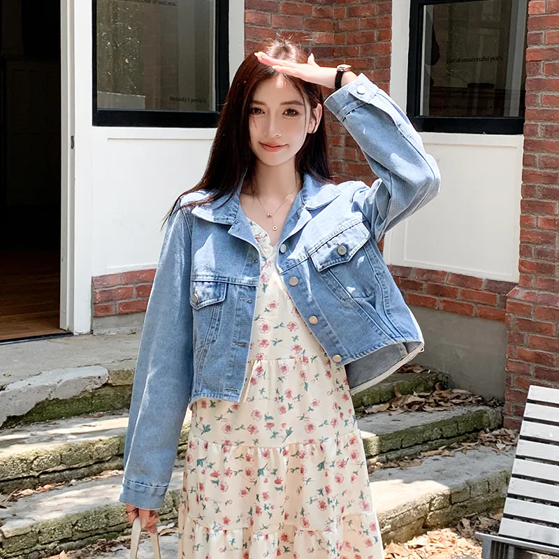 Flowers In Water Denim Jacket Women's Light Blue-2