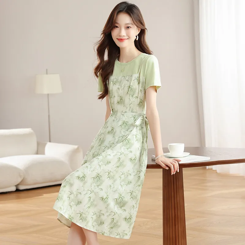 Flowers In Water Short Sleeved Dress Women's-5