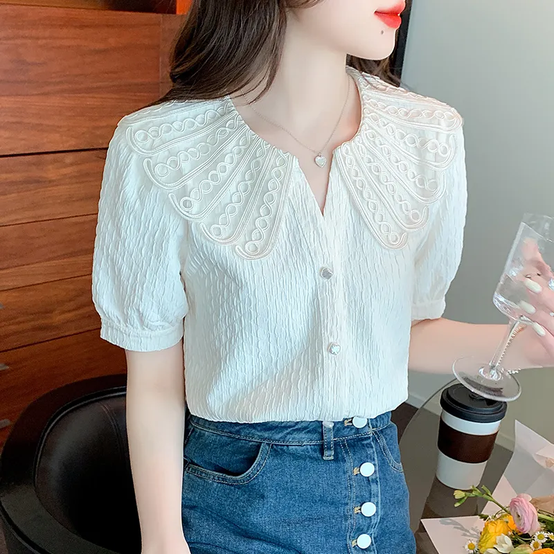 Flowers In Water Shirt Women's Apricot White-3