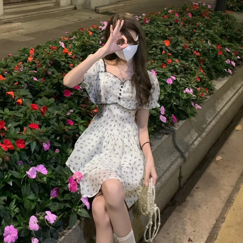 Flowers In Water Short Sleeved Dress Women's-4