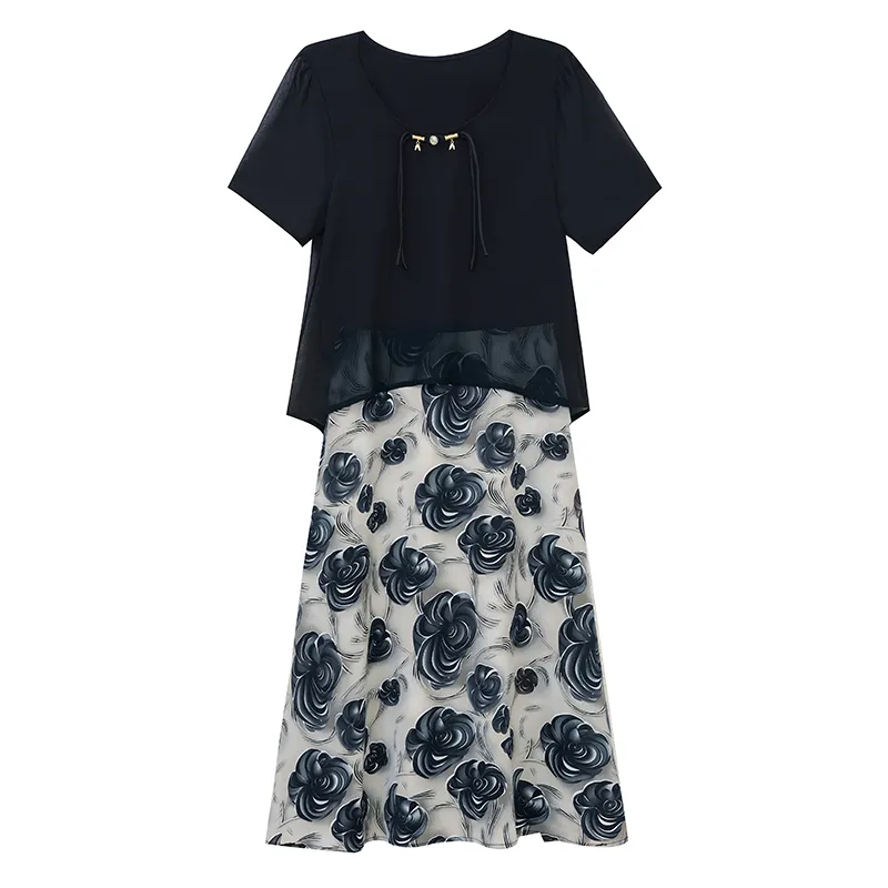 Flowers In Water Short Sleeved Dress Women's-2