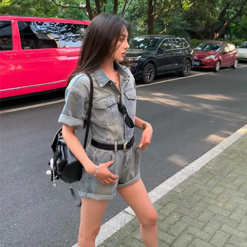 Flowers In Water Denim Shorts Women's-3
