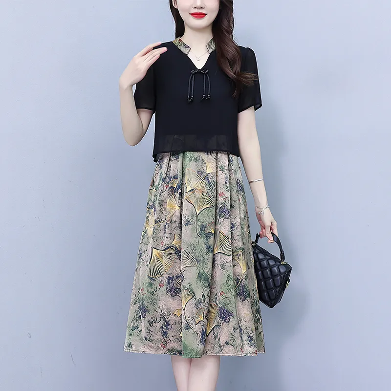 Flowers In Water Short Sleeved Dress Women's-5
