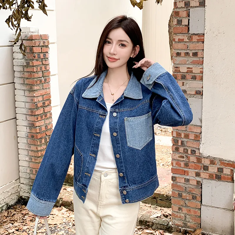 Flowers In Water Denim Jacket Women's Blue-1