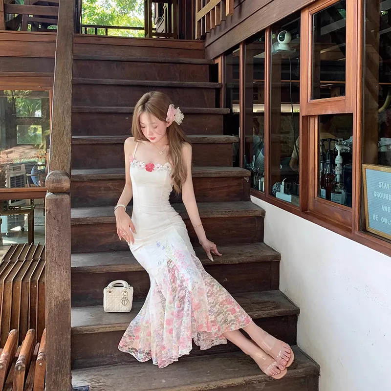 Flowers In Water Slip Dress Women's-4