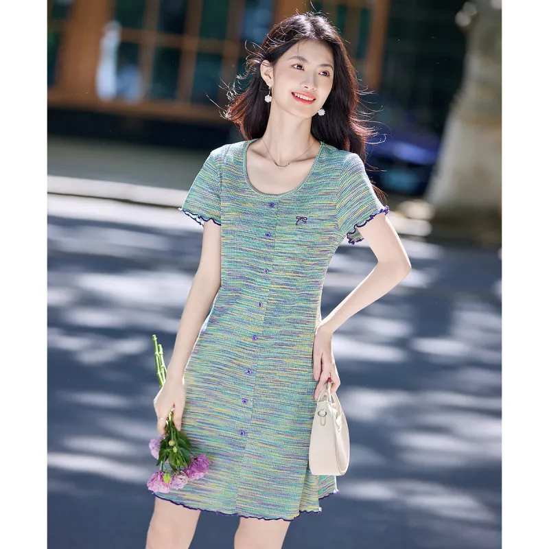 Flowers In Water Short Sleeved Dress Women's-2