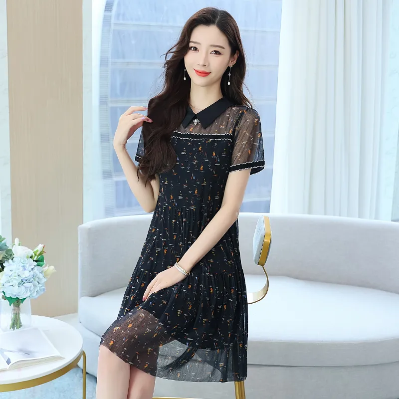 Flowers In Water Short Sleeved Dress Women's-4