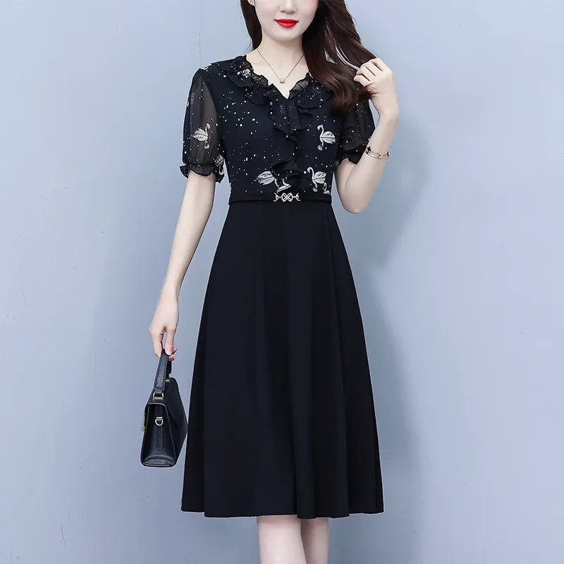 Flowers In Water Short Sleeved Dress Women's-3