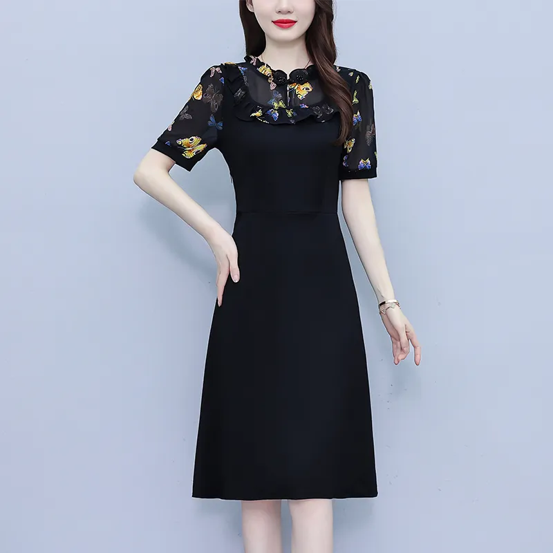Flowers In Water Short Sleeved Dress Women's-3
