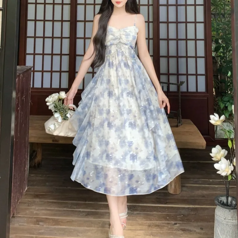 Flowers In Water Slip Dress Women's-4