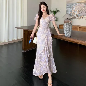 Flowers In Water Short Sleeved Dress Women's