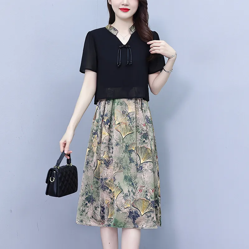 Flowers In Water Short Sleeved Dress Women's-3