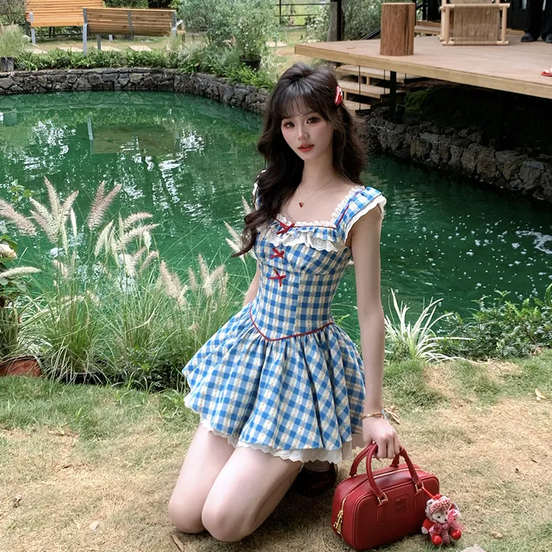 Flowers In Water Slip Dress Women's Blue-1