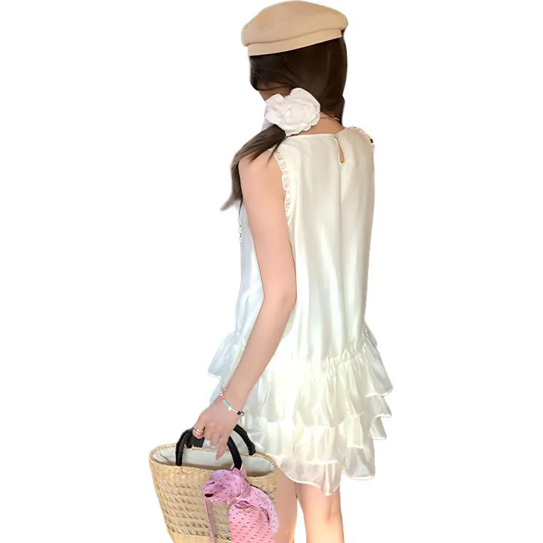 Flowers In Water Sleeveless Dress Women's White-0