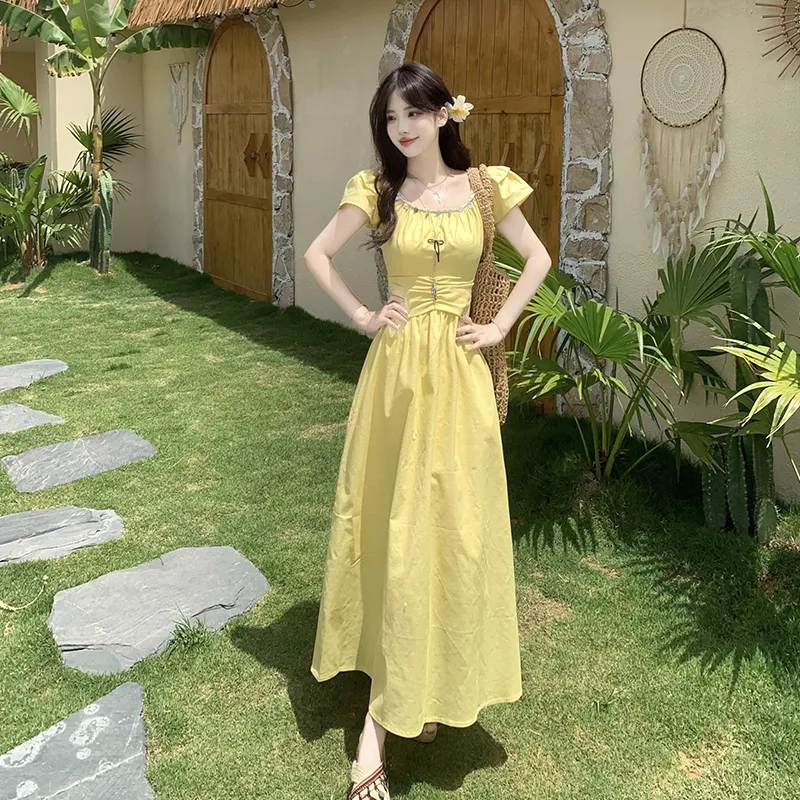 Flowers In Water Short Sleeved Dress Women's-11