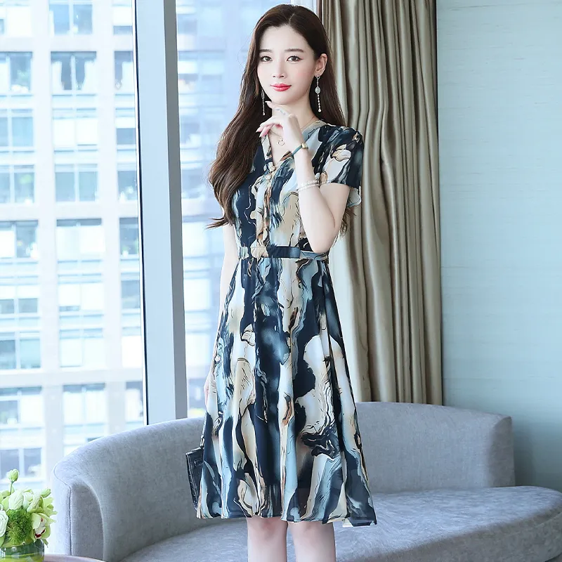 Flowers In Water Short Sleeved Dress Women's-4