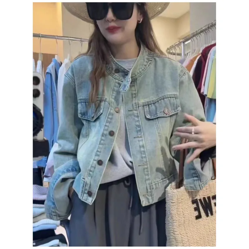 Flowers In Water Denim Jacket Women's Blue-3