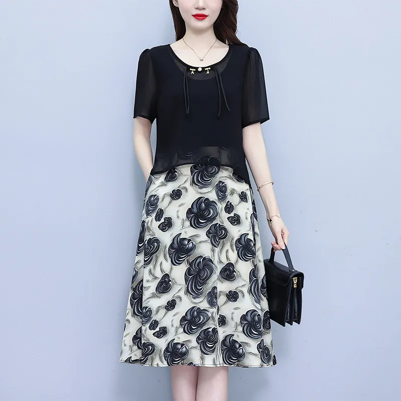 Flowers In Water Short Sleeved Dress Women's-5