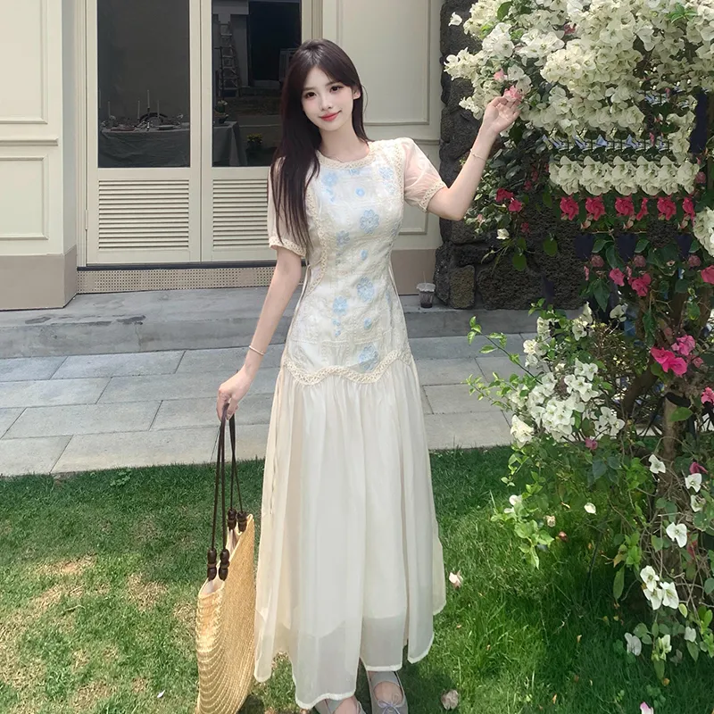 Flowers In Water Short Sleeved Dress Women's-2