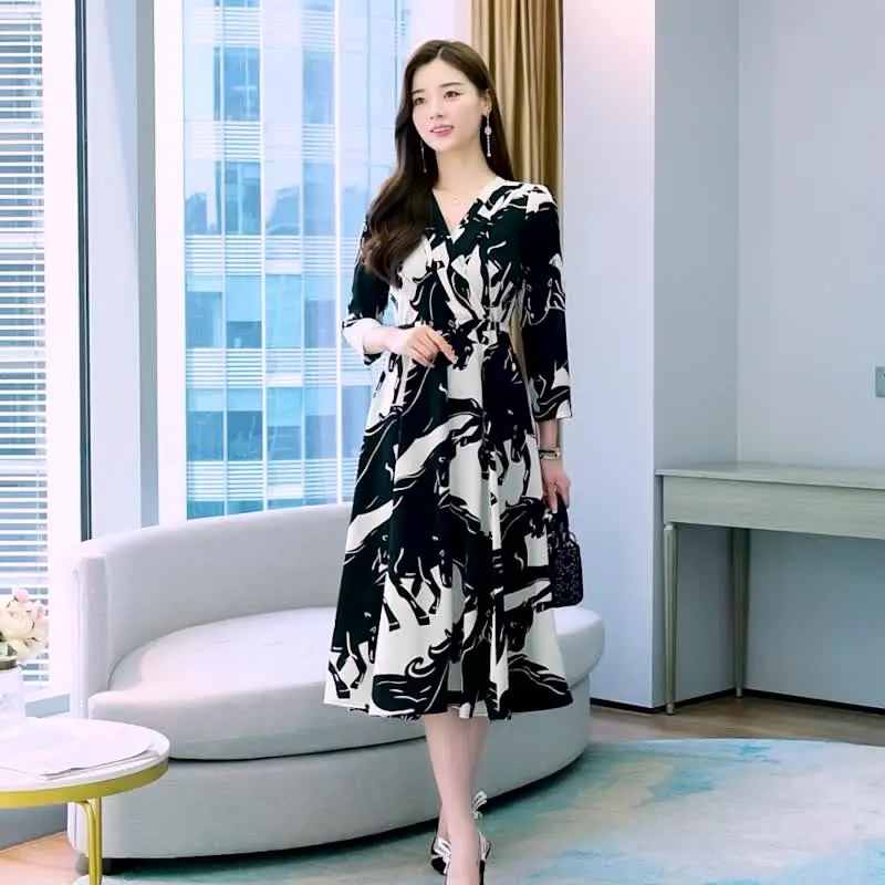 Flowers In Water Long Sleeved Dress Women's-2