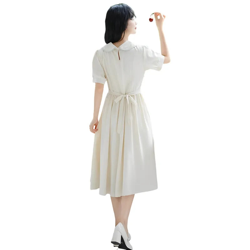 Flowers In Water Short Sleeved Dress Women's White-0