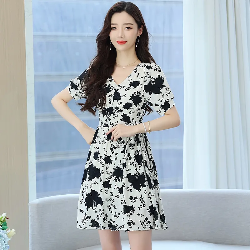 Flowers In Water Short Sleeved Dress Women's-4