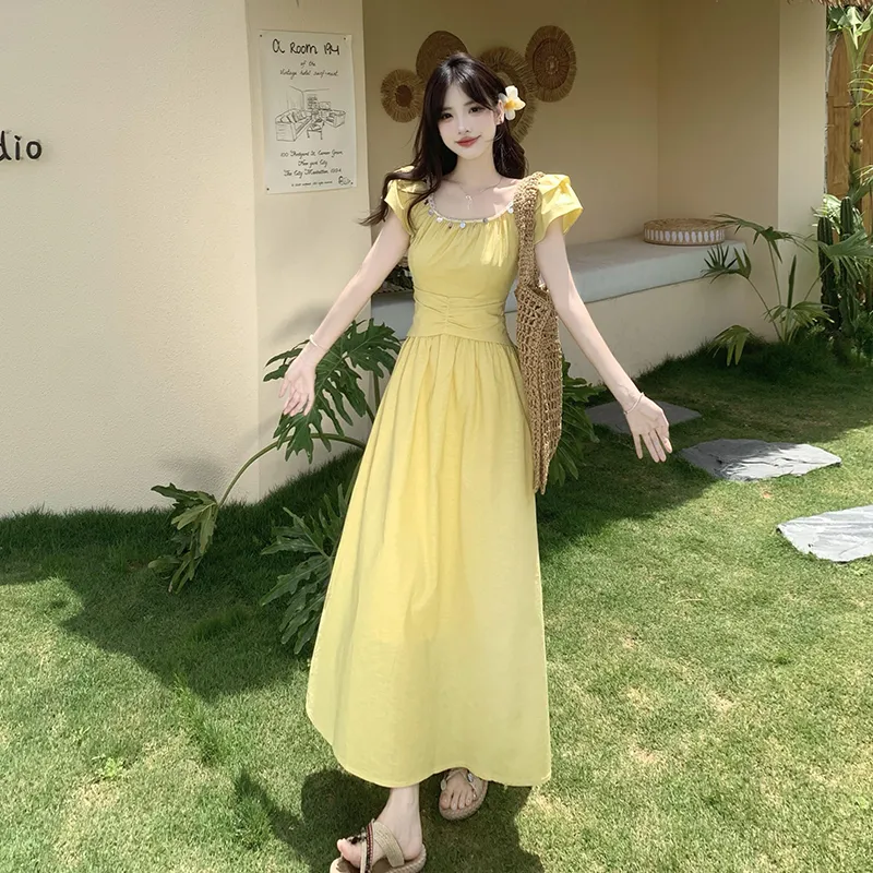 Flowers In Water Short Sleeved Dress Women's-9
