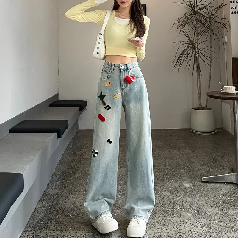 Flowers In Water Jeans Women's Light Blue-2