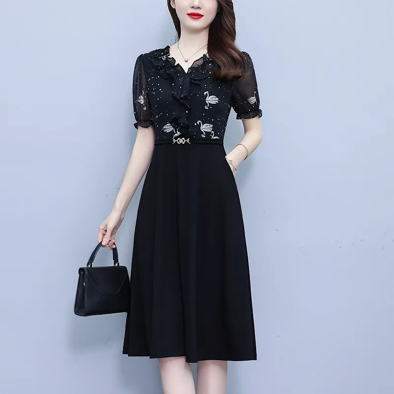 Flowers In Water Short Sleeved Dress Women's-5