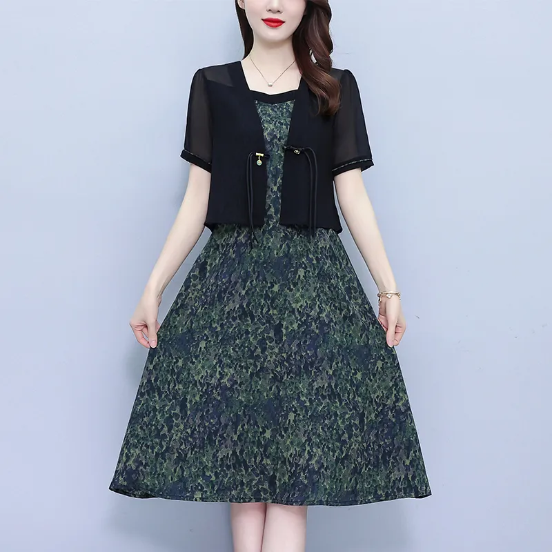 Flowers In Water Short Sleeved Dress Women's-3
