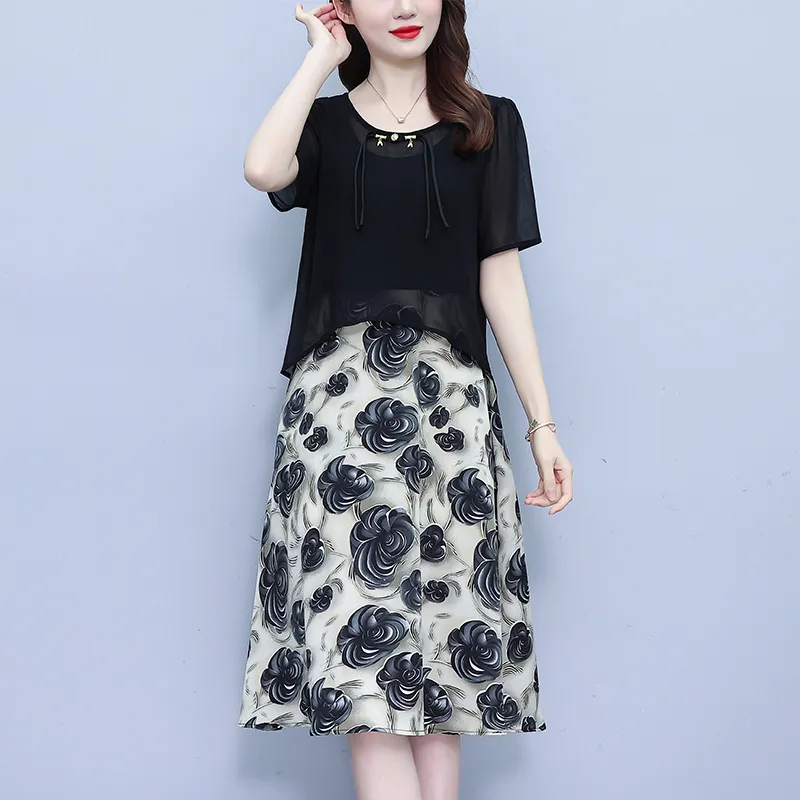 Flowers In Water Short Sleeved Dress Women's-6