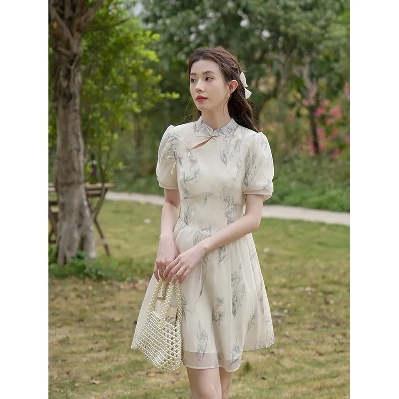 Flowers In Water Short Sleeved Dress Women's-1