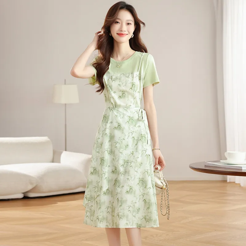 Flowers In Water Short Sleeved Dress Women's-3