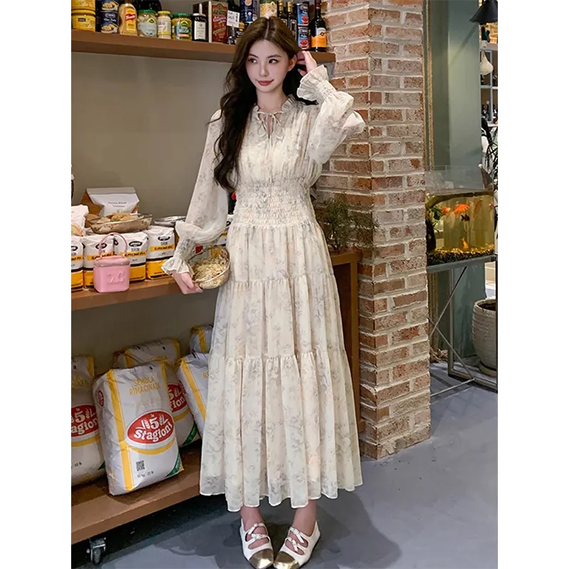 Flowers In Water Long Sleeved Dress Women's Floral-2