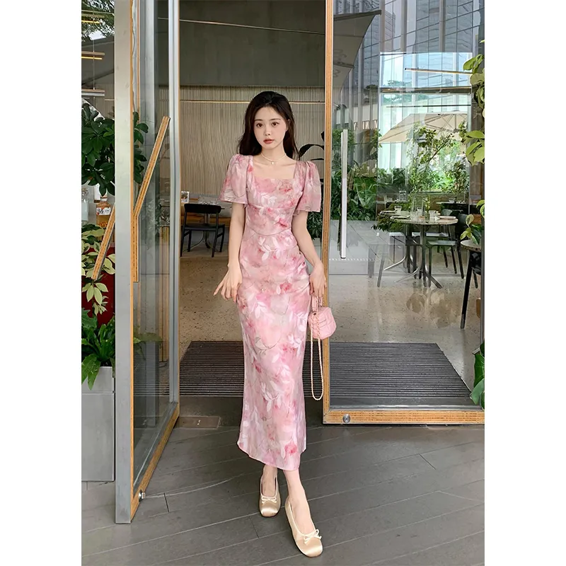 Flowers In Water Short Sleeved Dress Women's-6