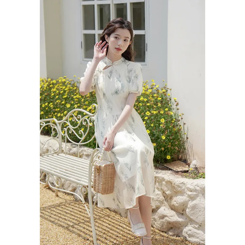 Flowers In Water Short Sleeved Dress Women's-3