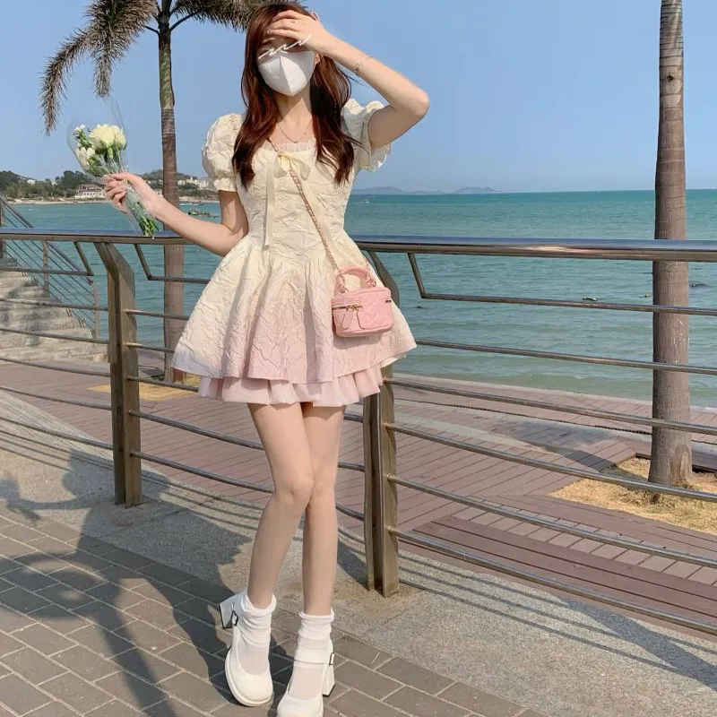 Flowers In Water Short Sleeved Dress Women's-5