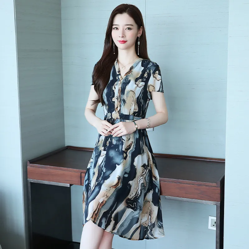 Flowers In Water Short Sleeved Dress Women's-5