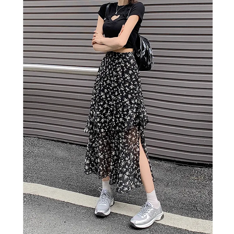 Flowers In Water Casual Long Skirt Women's-3