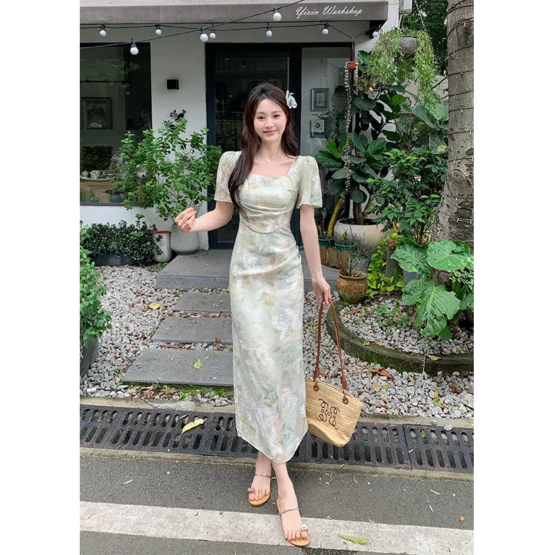 Flowers In Water Short Sleeved Dress Women's-2