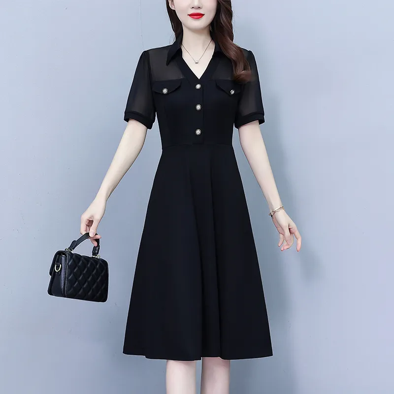 Flowers In Water Short Sleeved Dress Women's-4